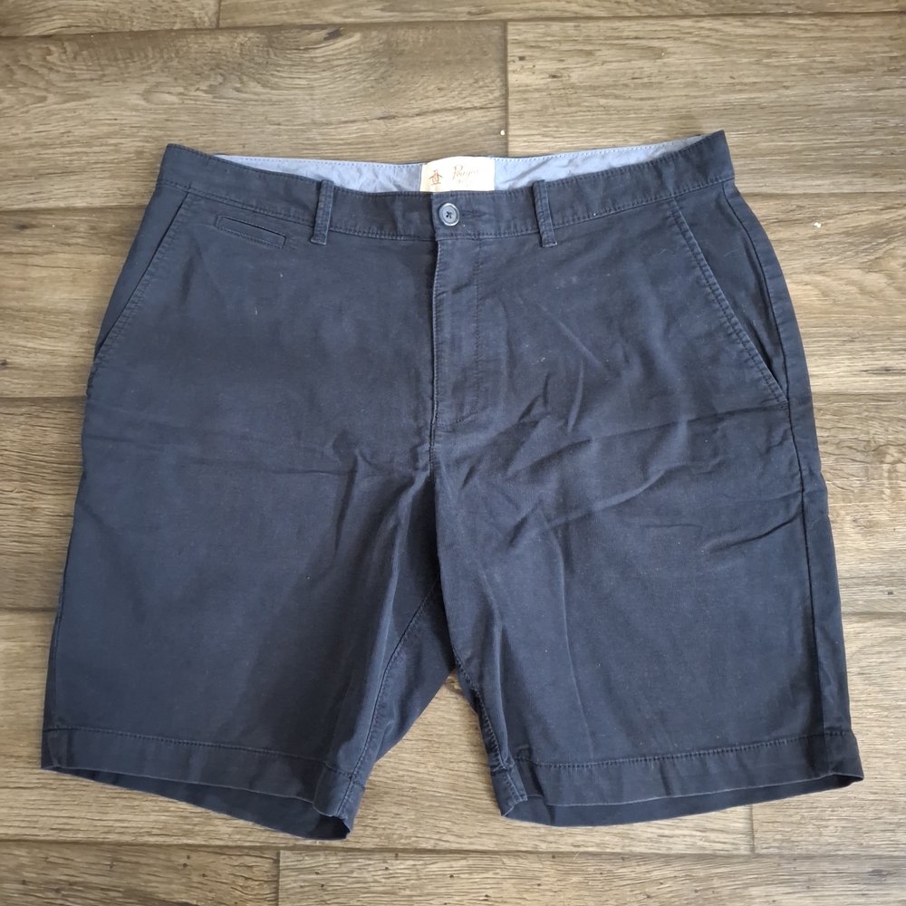 Penguin Men’s Flat Front Shorts – Navy Blue (Size 36)
